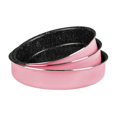 Grandi Cook Pop Round Oven tray Set 22-24-26 Pink And Granite Black