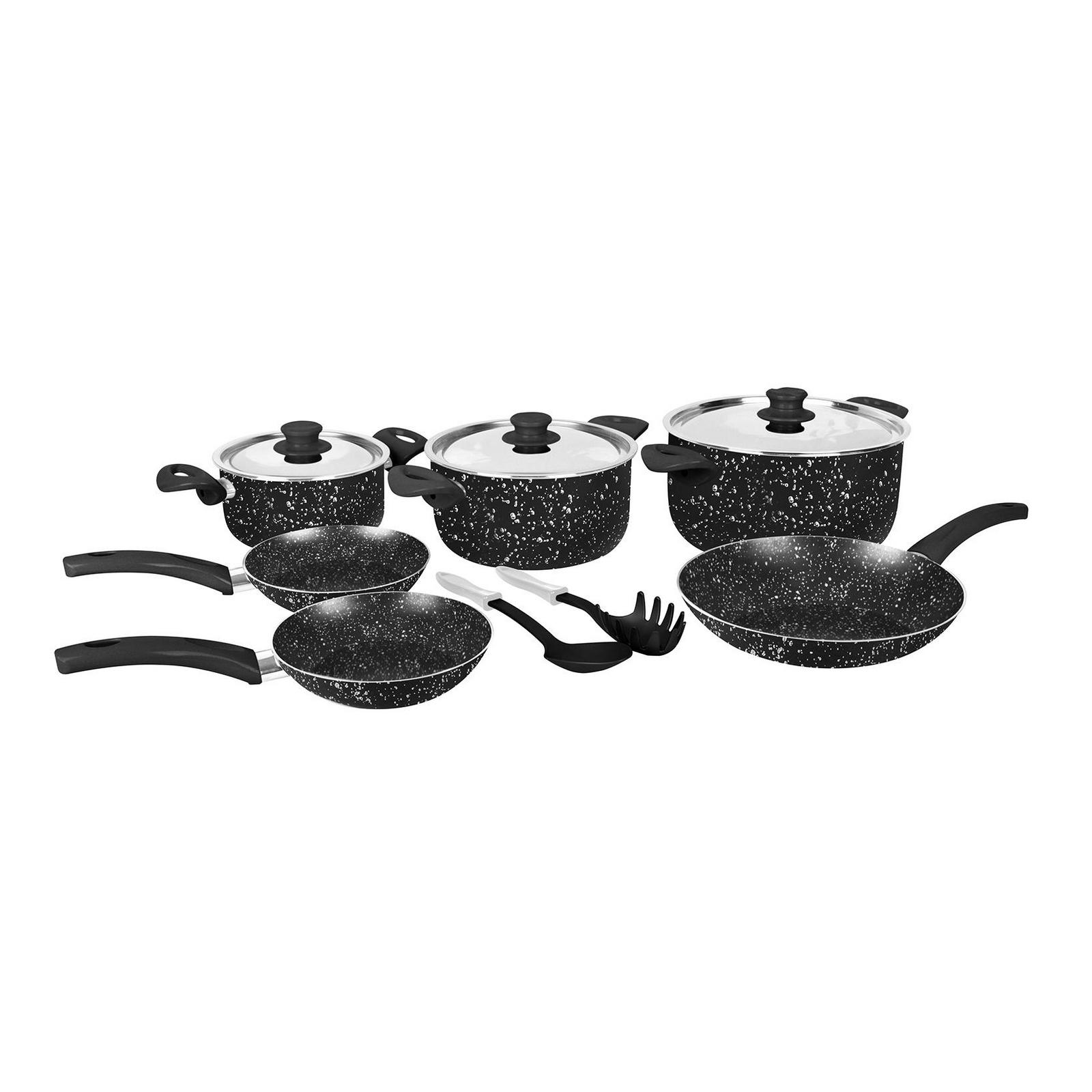 Grandi Cook Pop set 11 pcs Stewpot 16-20-26+ Fry Pan 20-22-26 + 2 Kitchen Tools Free Granite Black