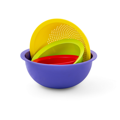 Mix set of 3 bowls, rainbow strainer Multi-Color