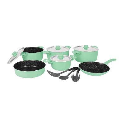Grandi Cook Pop set 10 Pcs pot 16-18-22-28+ fry pan 24 + Round Oven tray 24+3 kitchen tools Green And Granite Black