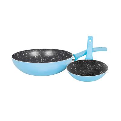Grandi Cook Pop Wok 24 + Fry Pan 22 Baby Blue And Granite Black