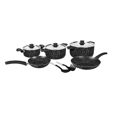 Grandi Cook Marble set 10 pcs Stewpot 16-22-26 + Fry Pan 20-22 + 2 Kitchen Tools Free Granite Blue