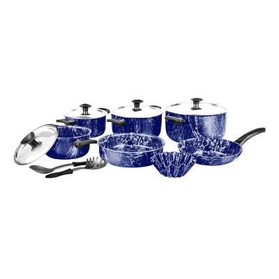 Grandi Cook Marble set 11 pcs Stewpot 16-18-20-26+Frypan 20 +Round Oven tray 22+Broush 14+ 2 Kitchen Tools Free Granite Blue