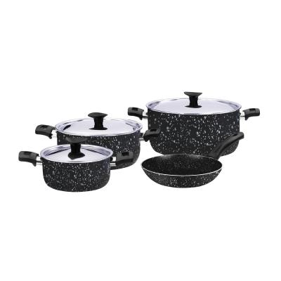 Grandi Cook Marble Blus Set 7Pcs Stewpot 16-20-26 + Frypan 20 Granite Blue
