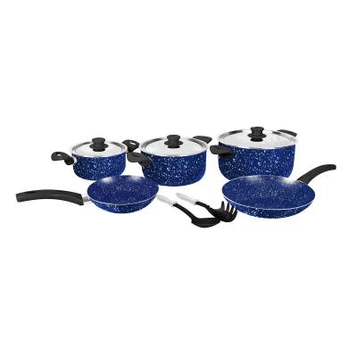 Grandi Cook Marble set 10 pcs Stewpot 16-22-26 + Fry Pan 20-22 + 2 Kitchen Tools Free Granite Blue