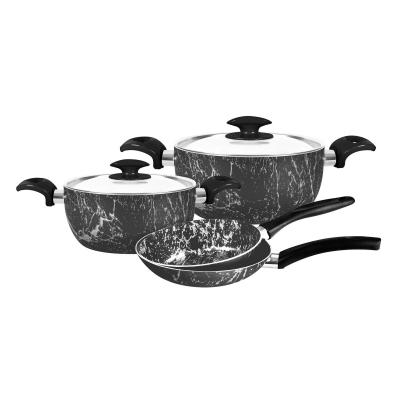 Grandi Cook Marble Blus Set 6Pcs Stewpot 20-24 + Frypan 18-22 Stainless Cover Granite Blue