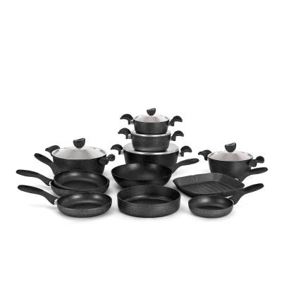 Grandi Cooking Castello Set 17 Pcs Stewpot 18-20-22-26-28+ Frypan 18-22-24-26+ Oven Tray 26+ Grill 28 + Wok 30 (3.5m) Granite Brown