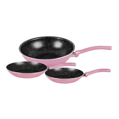 Grandi Cook Pop Wok 28 + Fry Pan 20-22 Pink And Granite Black