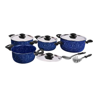 Grandi Cook Marble set 10 pcs Stewpot 16-18-22-26 + 2 Kitchen Tools Free Granite Blue