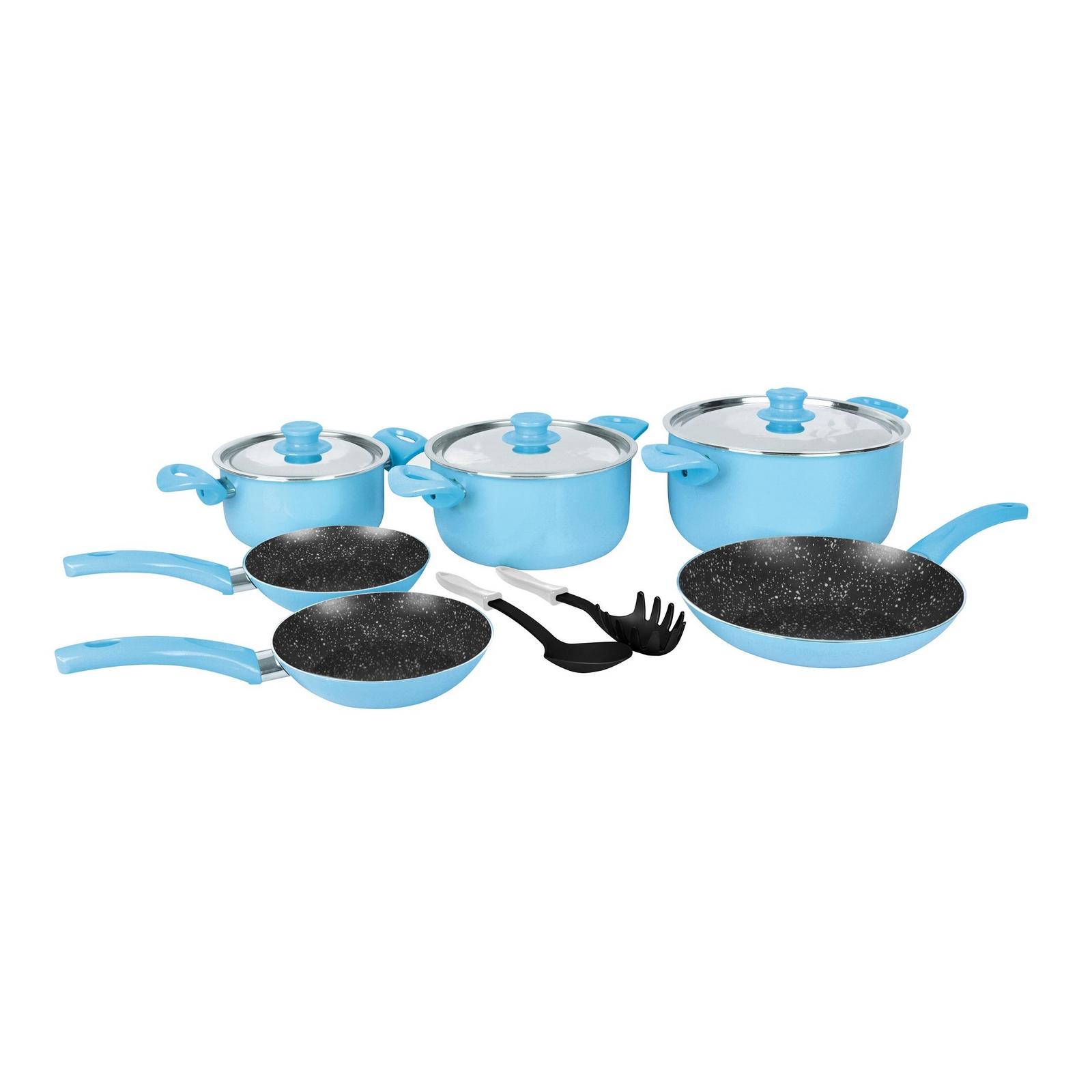 Grandi Cook Pop set 10 Pcs pot 18-22-26+ fry pan 20-24-28 + 2 kitchen tools Pink And Granite Black