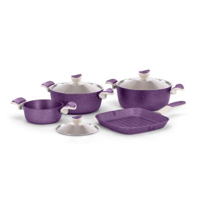 Grandi Cooking Castello Set 7 Pcs Stewpot 18-26-28 + Grill 28 (3.5m) Purple