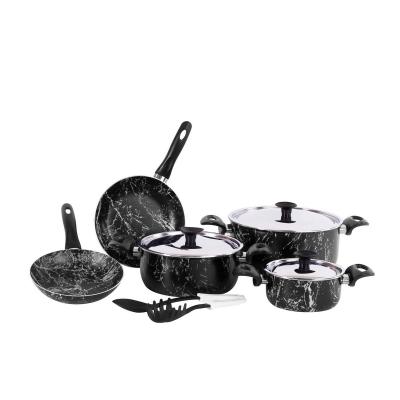 Grandi Cook Marble set 10 pcs Stewpot 16-20-24 +Frypan 18-20 +2 kitchen tools Marbel Black