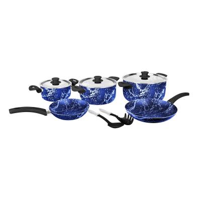 Grandi Cook Marble set 10 pcs Stewpot 16-22-26 + Fry Pan 20-22 + 2 Kitchen Tools Free Granite Blue