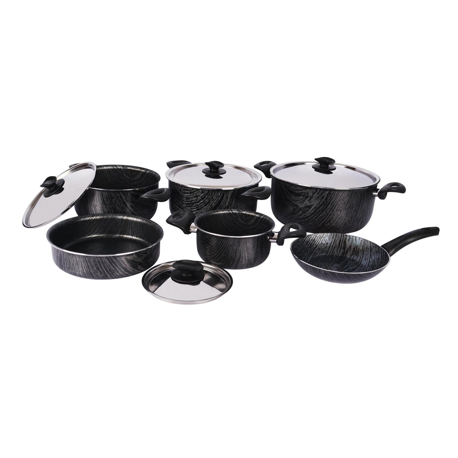 Grandi Cook Wood set 10 pcs Stewpot 16-22-24-28+Frypan 20+Round Oven tray 22 Woody Black