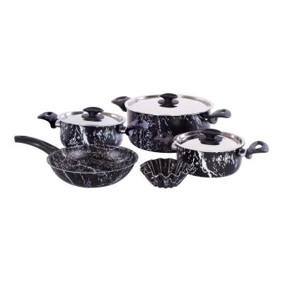 Grandi Cook Marble set 8 pcs Stewpot 16-18-24 +Wok 24 +Broush Marbel Black
