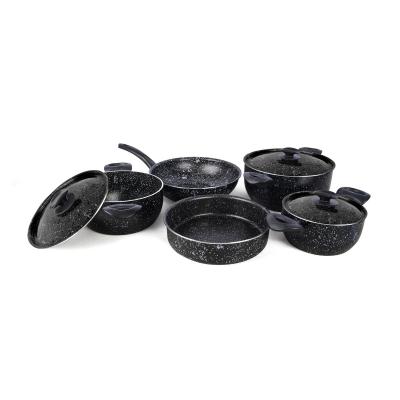 Grandi Cook Retro set 8 pcs Stewpot 18-22-26+Wokpan 26+Round Oven tray 22 Granite Black