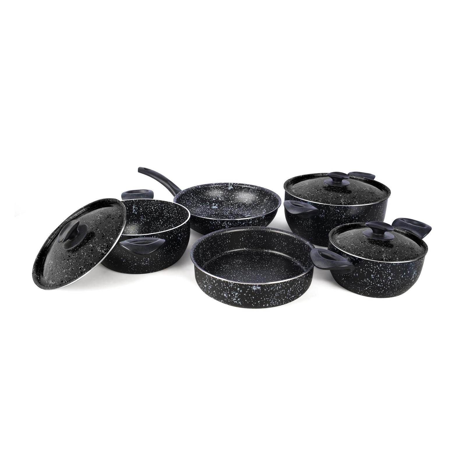 Grandi Cook Retro set 8 pcs Stewpot 18-22-26+Wokpan 26+Round Oven tray 22 Granite Black