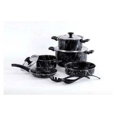 Grandi Cook Marble set 10 pcs Stewpot 16-20-26 +Frypan 20 +Round Oven tray 22 +2 kitchen tools Marbel Black