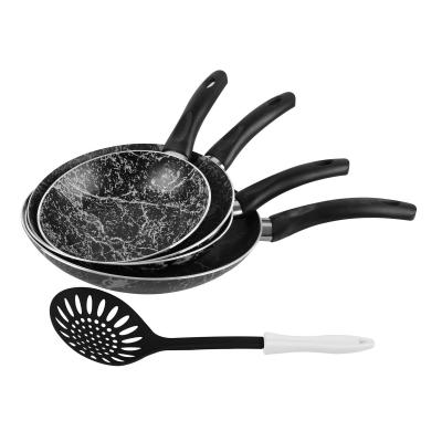 Grandi Cook Marble Fry Pan Set 18-20-24-30 + Kitchen tool Granite Blue