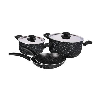 Grandi Cook Marble Blus Set 6Pcs Stewpot 20-24 + Frypan 18-22 Stainless Cover Granite Blue