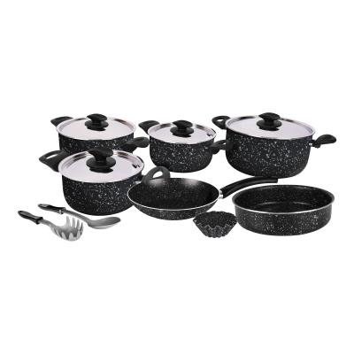 Grandi Cook Marble set 11 pcs Stewpot 16-18-20-26+Frypan 20 +Round Oven tray 22+Broush 14+ 2 Kitchen Tools Free Granite Blue