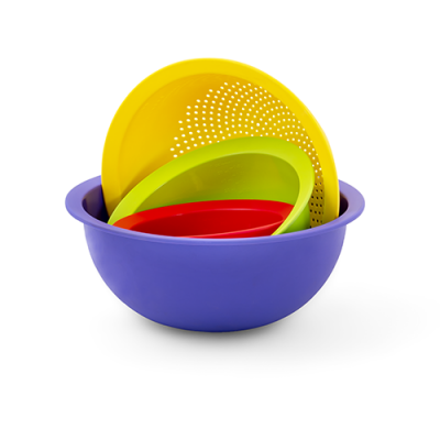 Mix set of 3 bowls, rainbow strainer Multi-Color