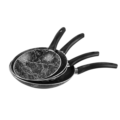 Grandi Cook Marble Frypan Set 4 Pieces (16–18–22–26 cm) – Black Marble