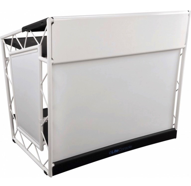 LITECONSOLE XPRS V2 Stand DJ en Aluminium Pliable et Personnalisable (Habillage Blanc) — LiteConsole UK