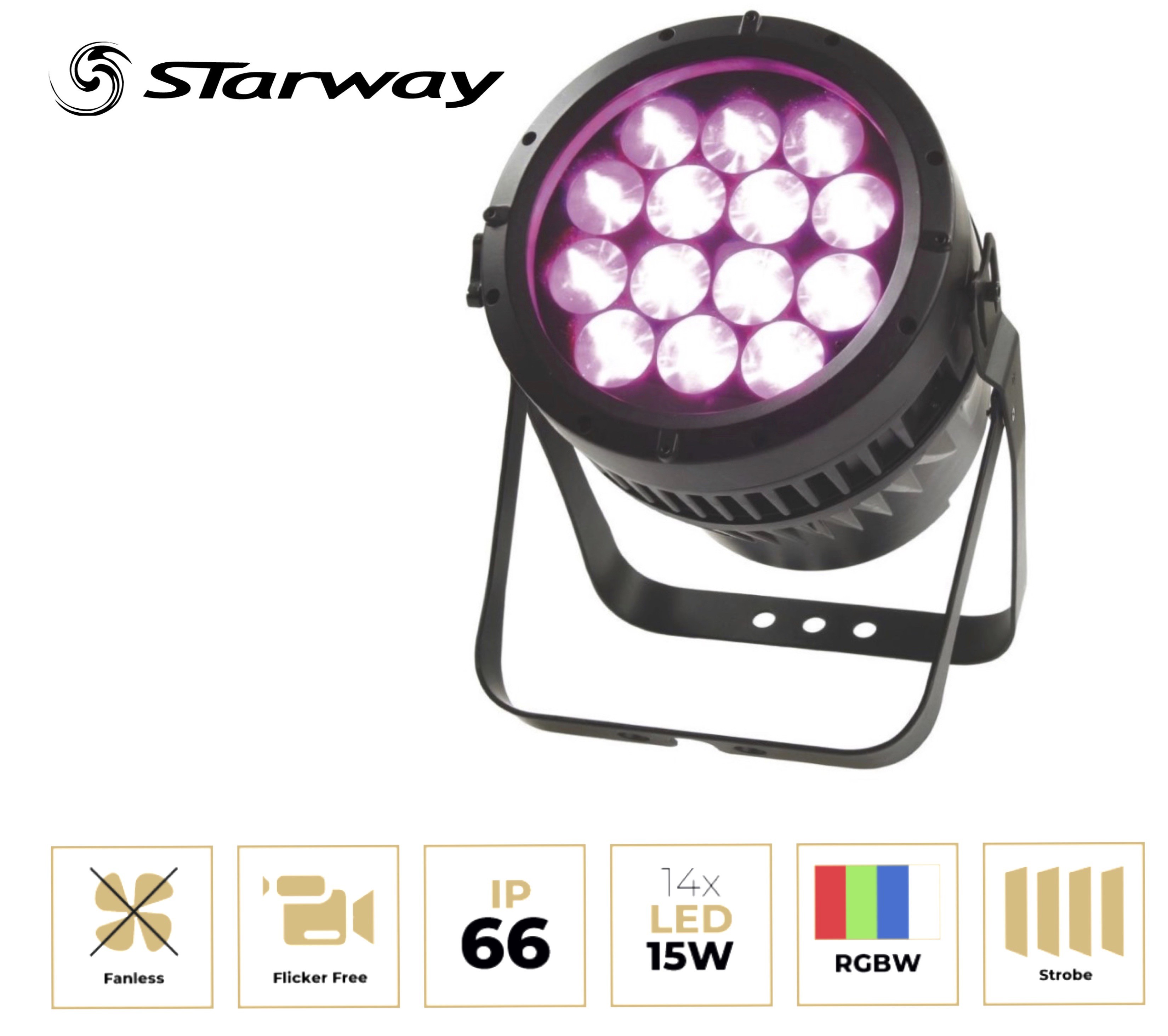 STARWAY SUPRAKOLOR HD Projecteur à Led 14x 20 Watts RGBW IP66 + Zoom — Starway
