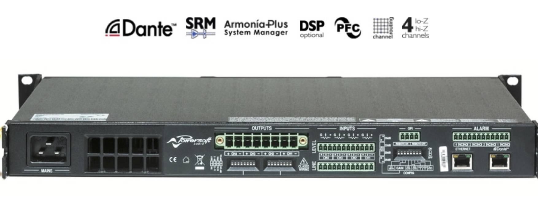 POWERSOFT QUATTROCANALI 2404 Amplificateur de Puissance 4 x 600 watts sous 4Ω (avec Option DSP + Dante)