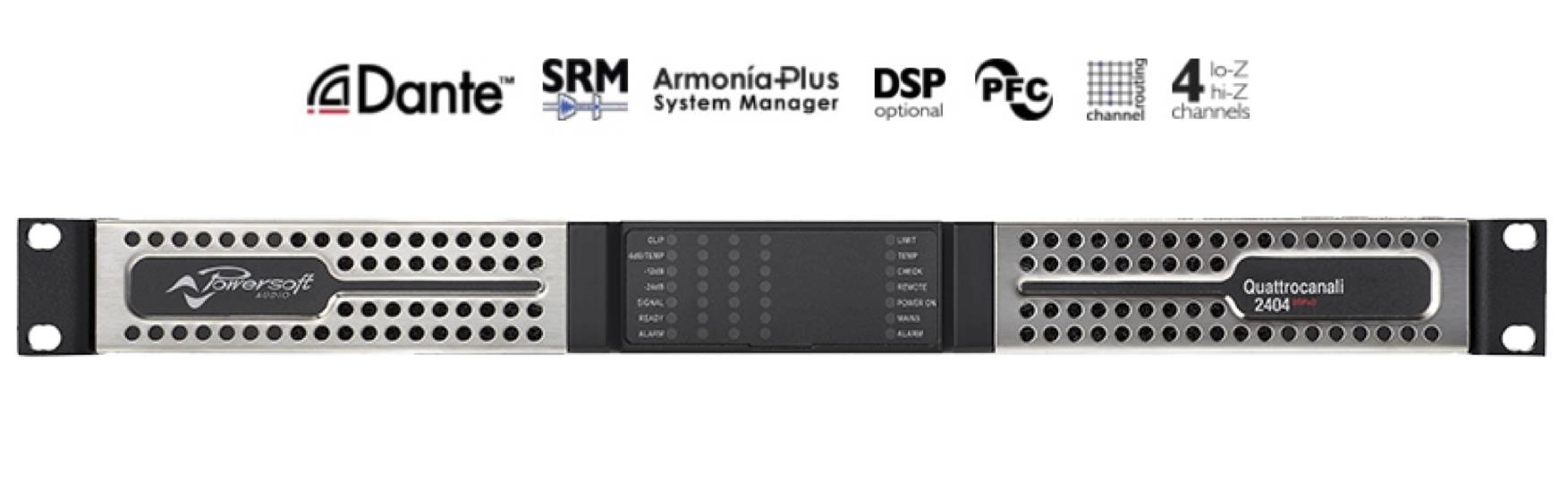 POWERSOFT QUATTROCANALI 2404 Amplificateur de Puissance 4 x 600 watts sous 4Ω (avec Option DSP + Dante)