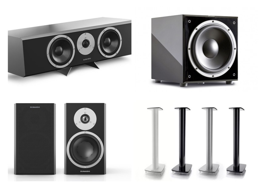 DYNAUDIO PACK ENCEINTES EXCITE X18 + EXCITE X28C + SUB 250 II + PIEDS STAND 6 NOIR SATIN — DYNAUDIO