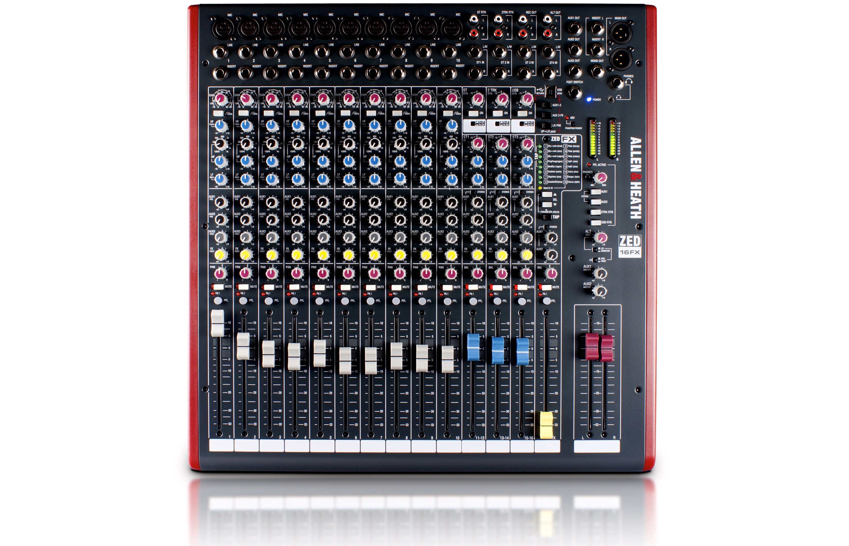 Allen & Heath ZED-16FX Console de Mixage 10 Entrées Mono 3 Stéréo 4 Aux et E/S USB + 16 Effets Intégrés — Allen & Heath