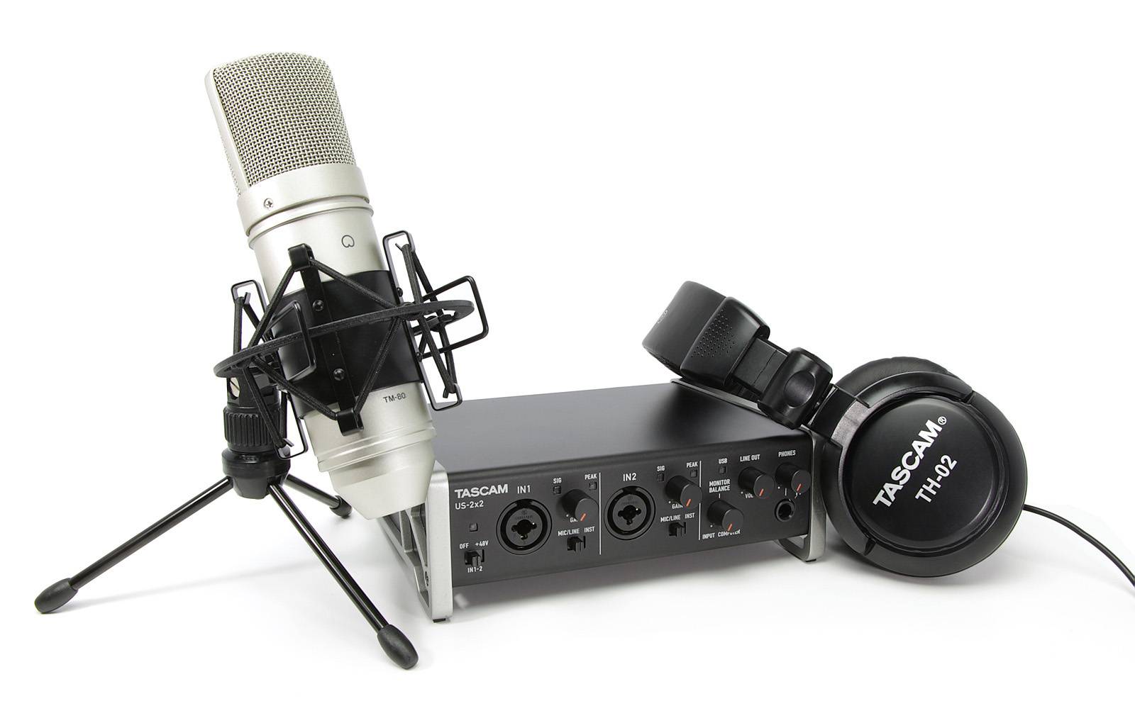 TASCAM TRACKPACK 2x2 Bundle Interface US2X2 + Casque TH-02 + Micro Statique TM-80 — TASCAM