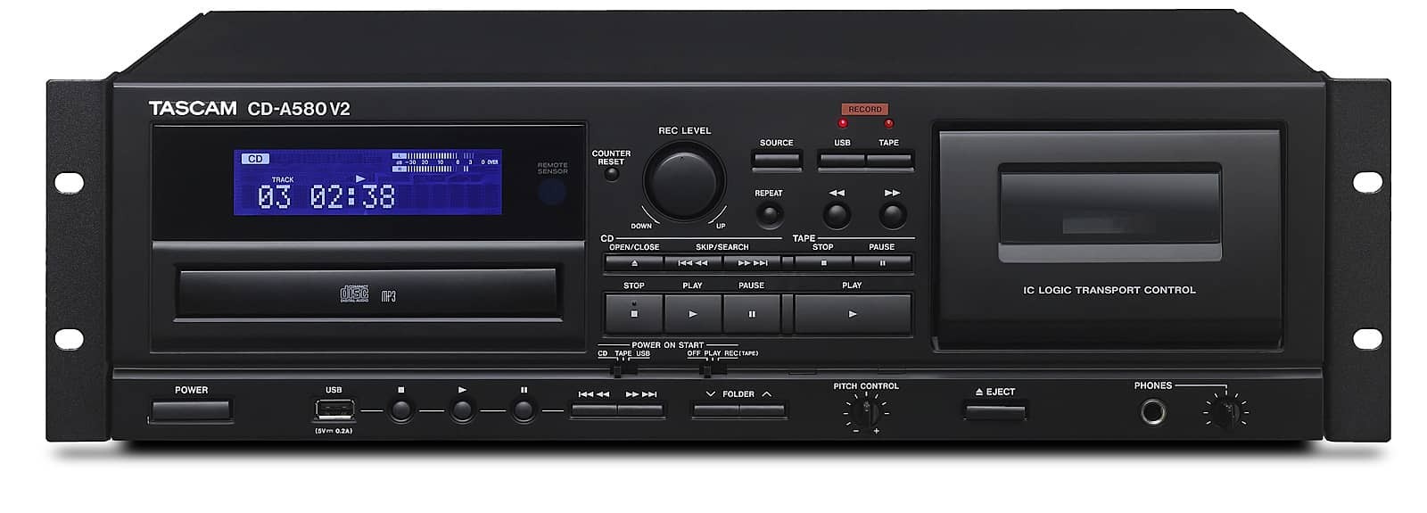 TASCAM CD-A580-V2 Lecteur CD / Platine Cassette / Enregistreur USB Professionnel — TASCAM