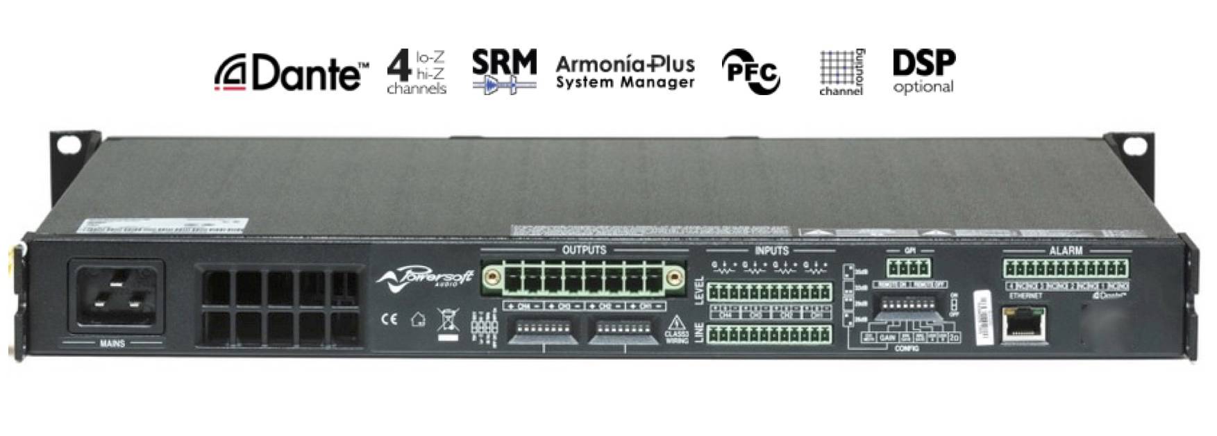 POWERSOFT QUATTROCANALI 1204 Amplificateur de Puissance 4 x 300 watts sous 4Ω (avec Option DSP + Dante)
