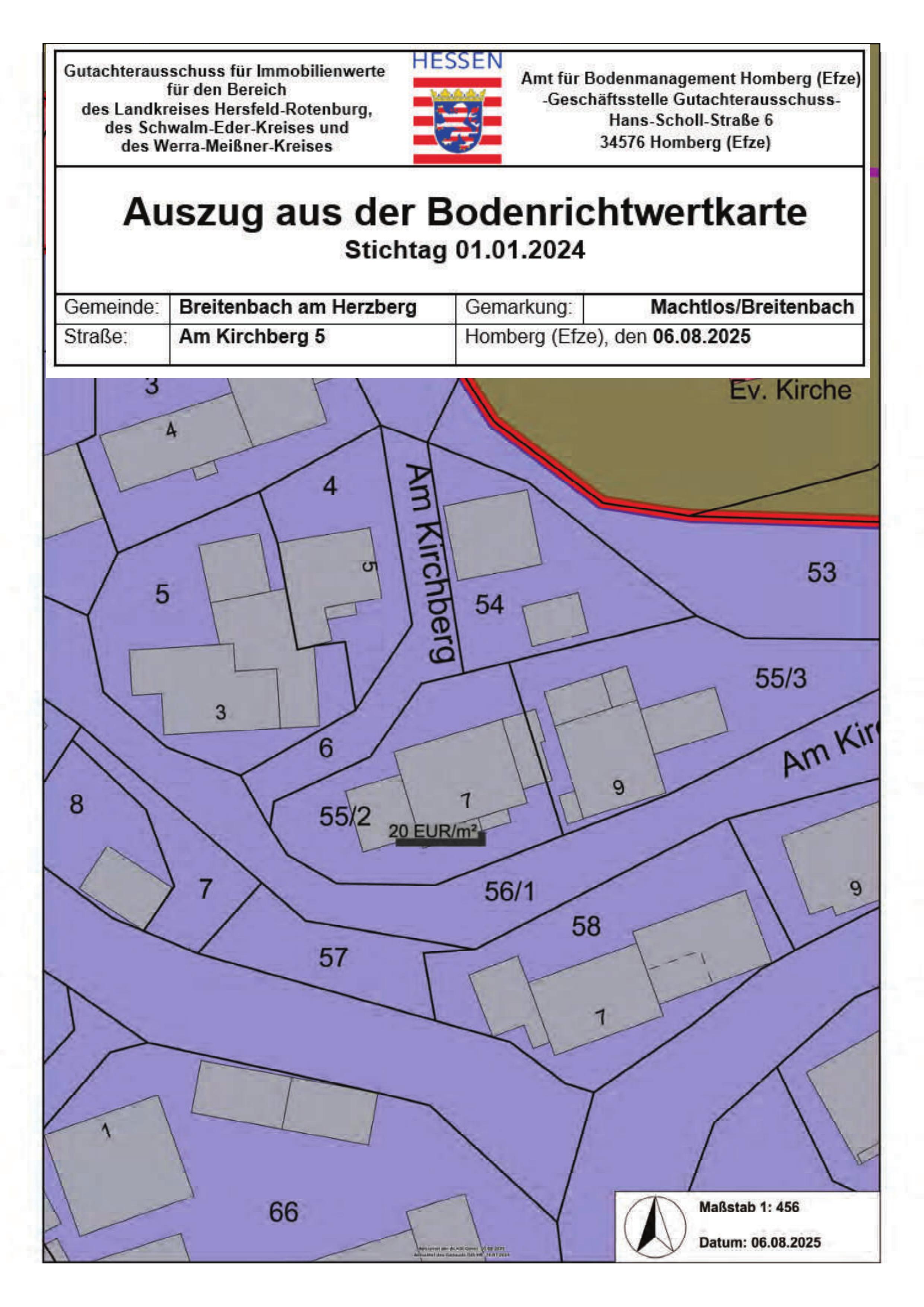 Flurkarte — Einfamilienhaus in Breitenbach am Herzberg, 36287