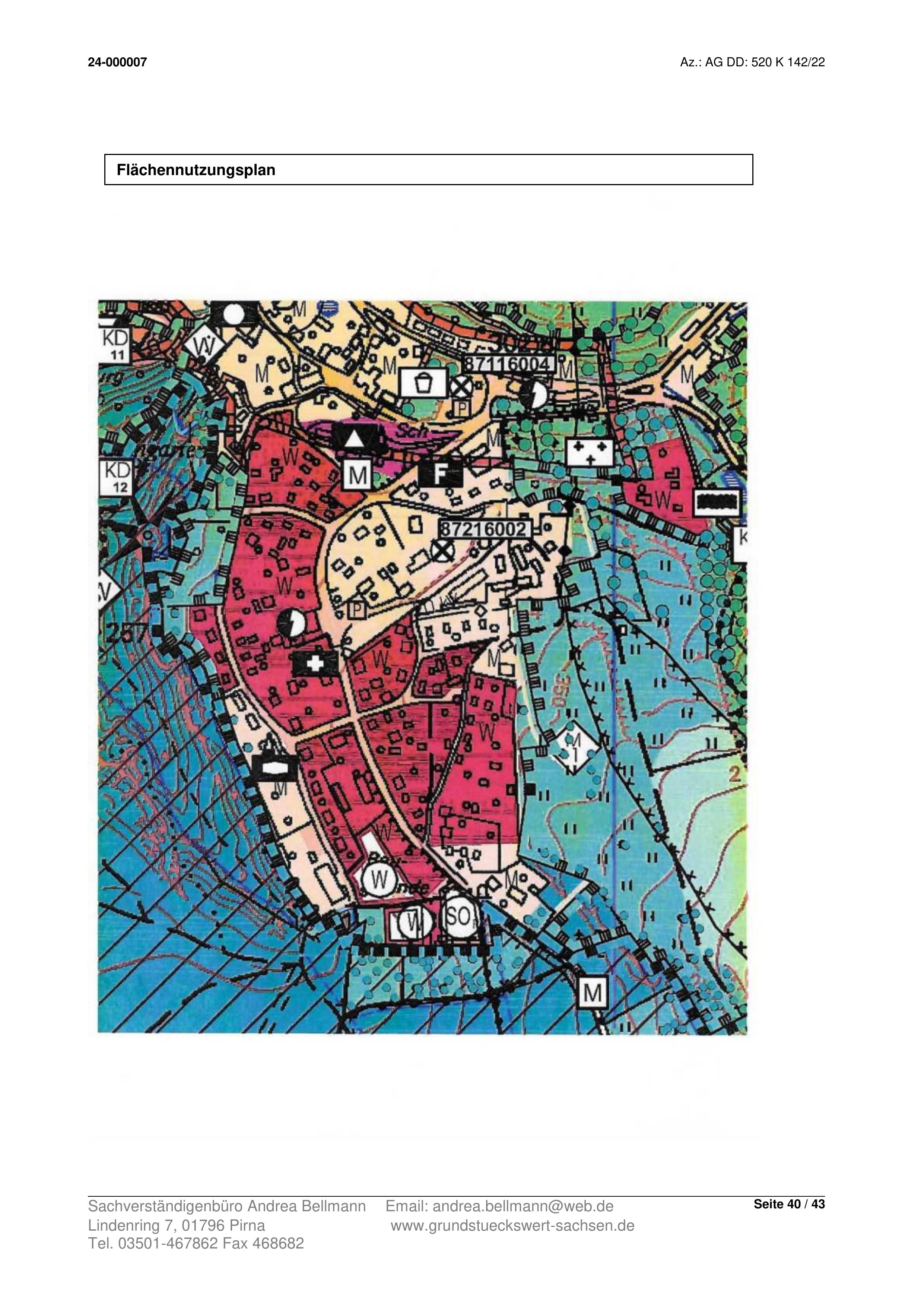 Flächennutzungsplan für Hohnstein, 01848, mit Kennzeichnung der Bebauungszone und Grundstück 87216002, in dem die Breitscheidstr. 9 liegt. Doppelhaushälfte im bebauten Gebiet