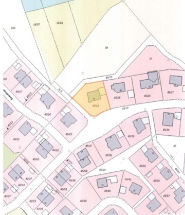Cadastral-Karte von Kirchdorf, 84375, mit Grundstück Kirchenweg 38, Flurstück 40/24, hervorgehoben in Orange. Umgebende Parzellen in Rosa, Straßen und Grenzen dargestellt