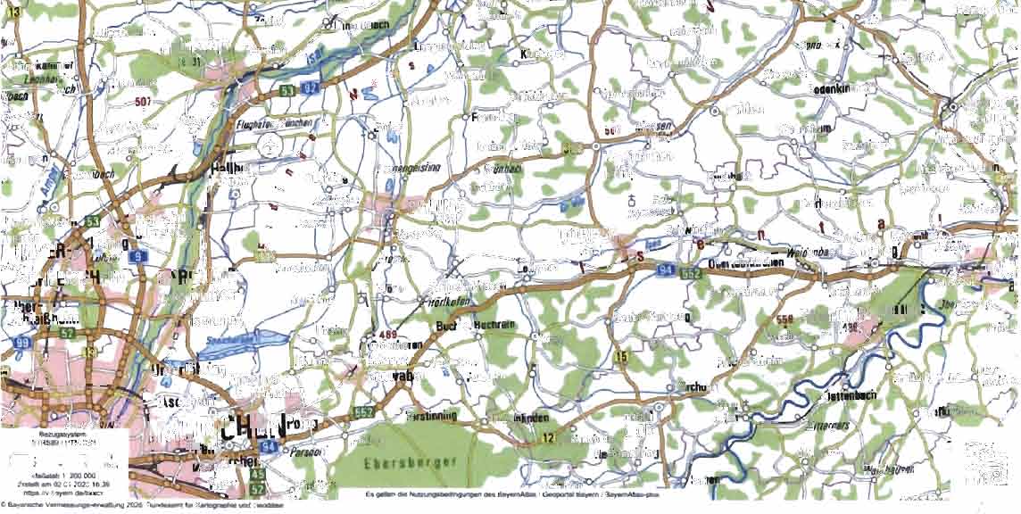 Lagekarte der Umgebung von Landshut mit Straßen, Flüssen und Gemeindegrenzen, einschließlich der Rachelstraße 27