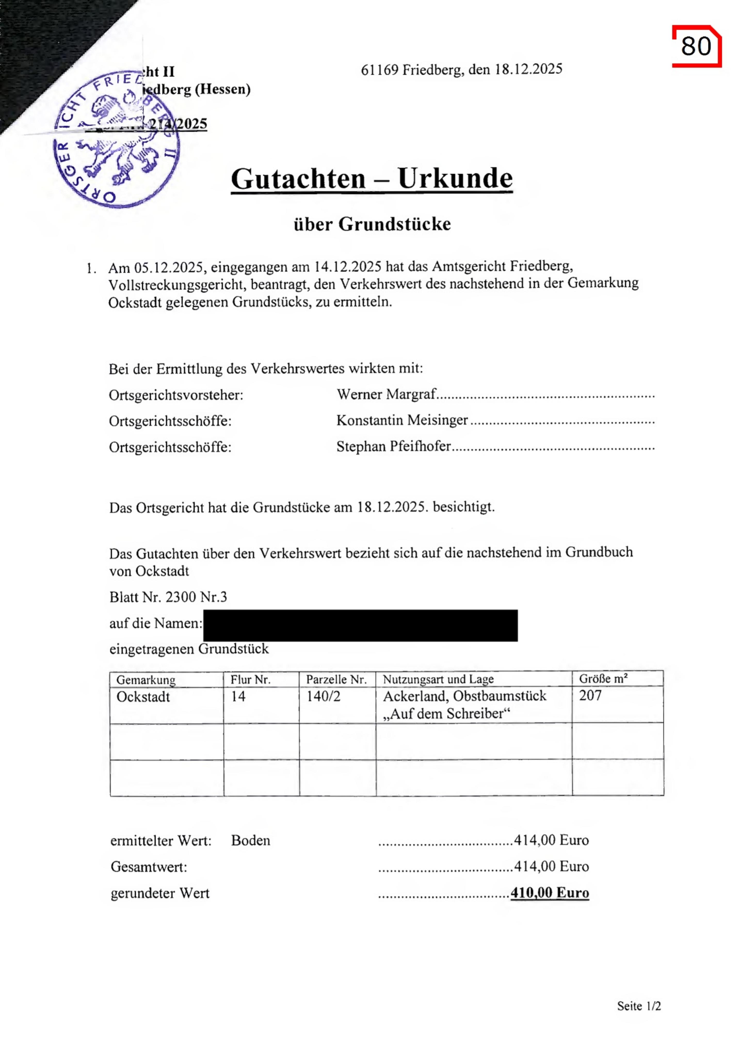 Textseite — Land- und forstwirtschaftlich genutztes Grundstück in Friedberg (Hessen)