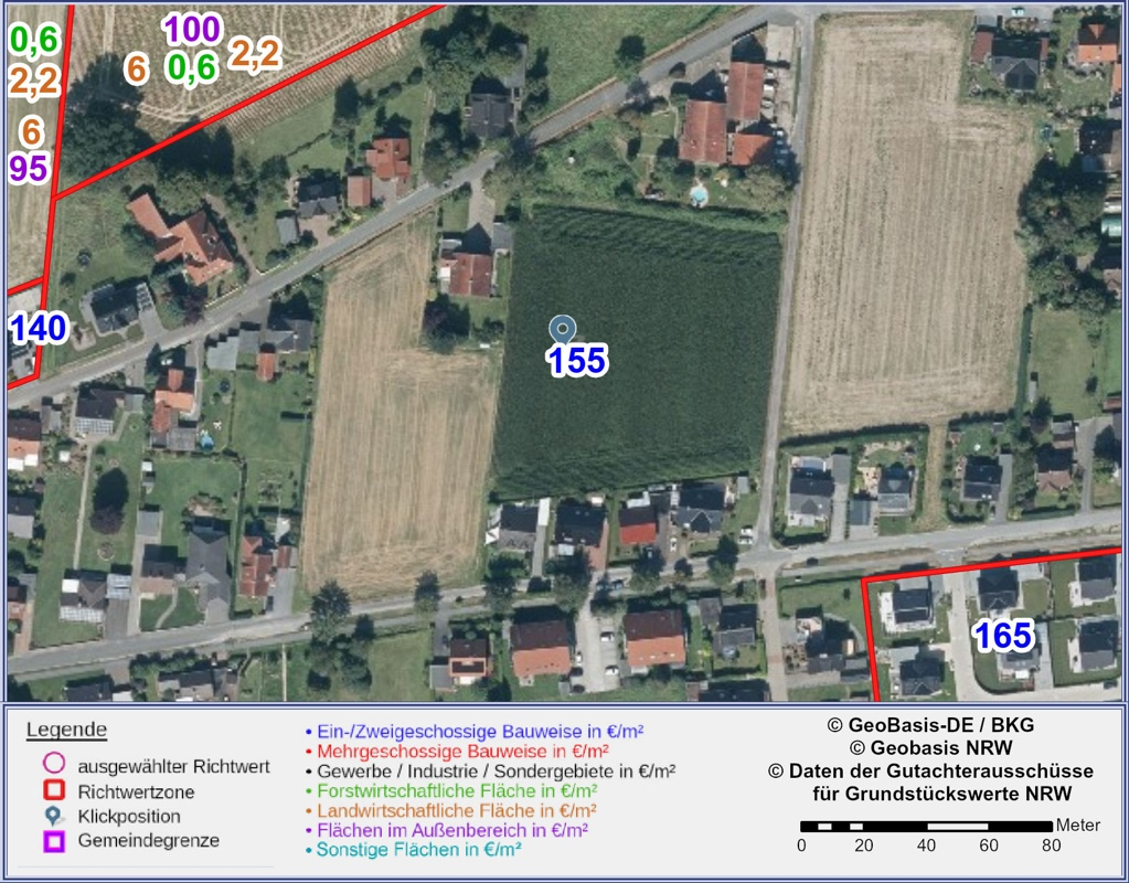Luftbild von landwirtschaftlich genutztem Grundstück in Enger, Am Bahndamm, mit Wertangaben und Gemeindegrenzen