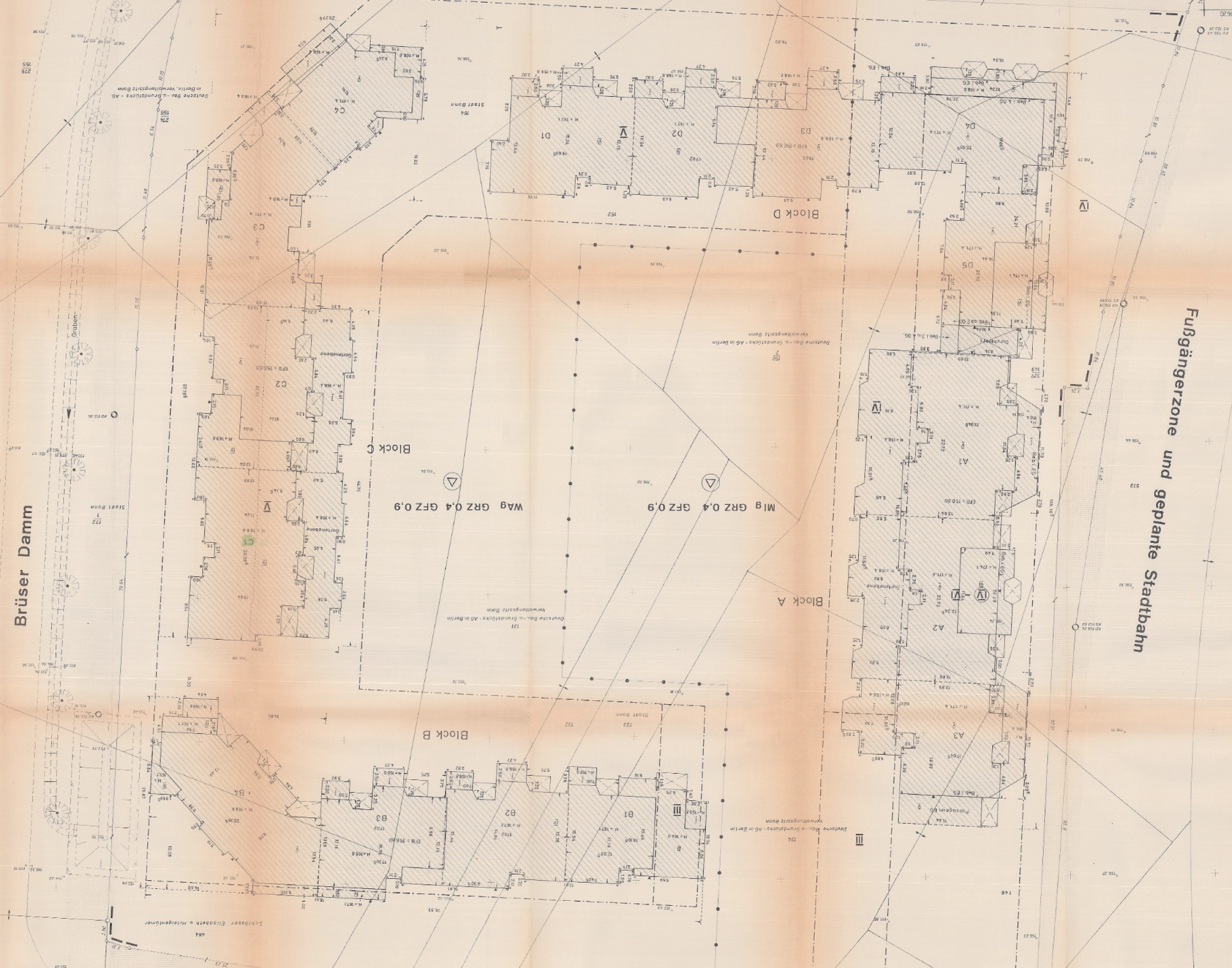 Lageplan mit Gebäuden A, B, C, D, Straßenbezeichnungen und Grundstücksabgrenzungen in Bonn, Celsiusstr. 122