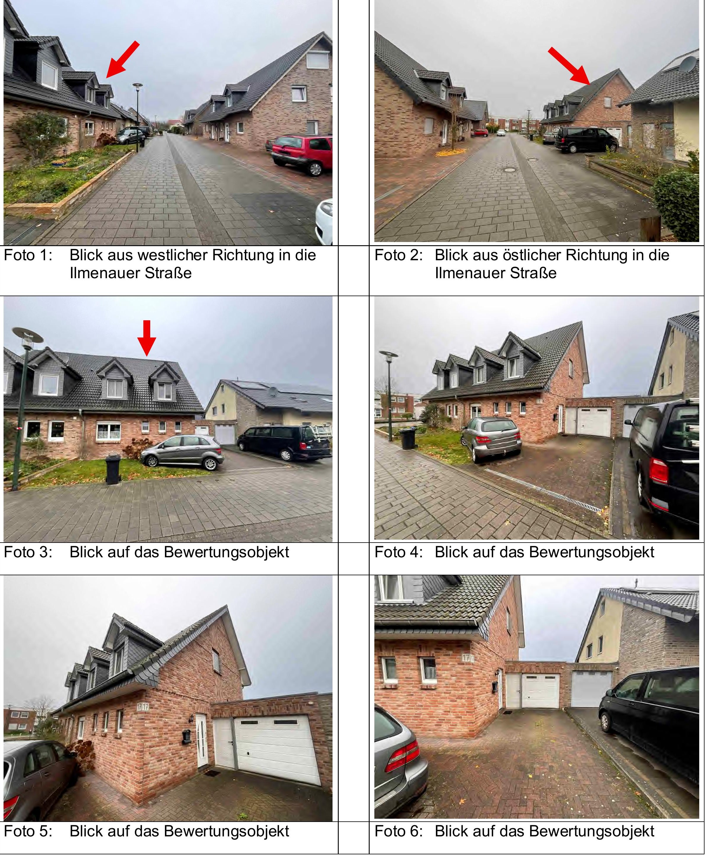 Mehrfachansicht eines Einfamilienhauses in der Ilmenauer Straße 17, Weeze, mit Fassade, Dachgauben, Garage und Vorgarten aus verschiedenen Winkeln