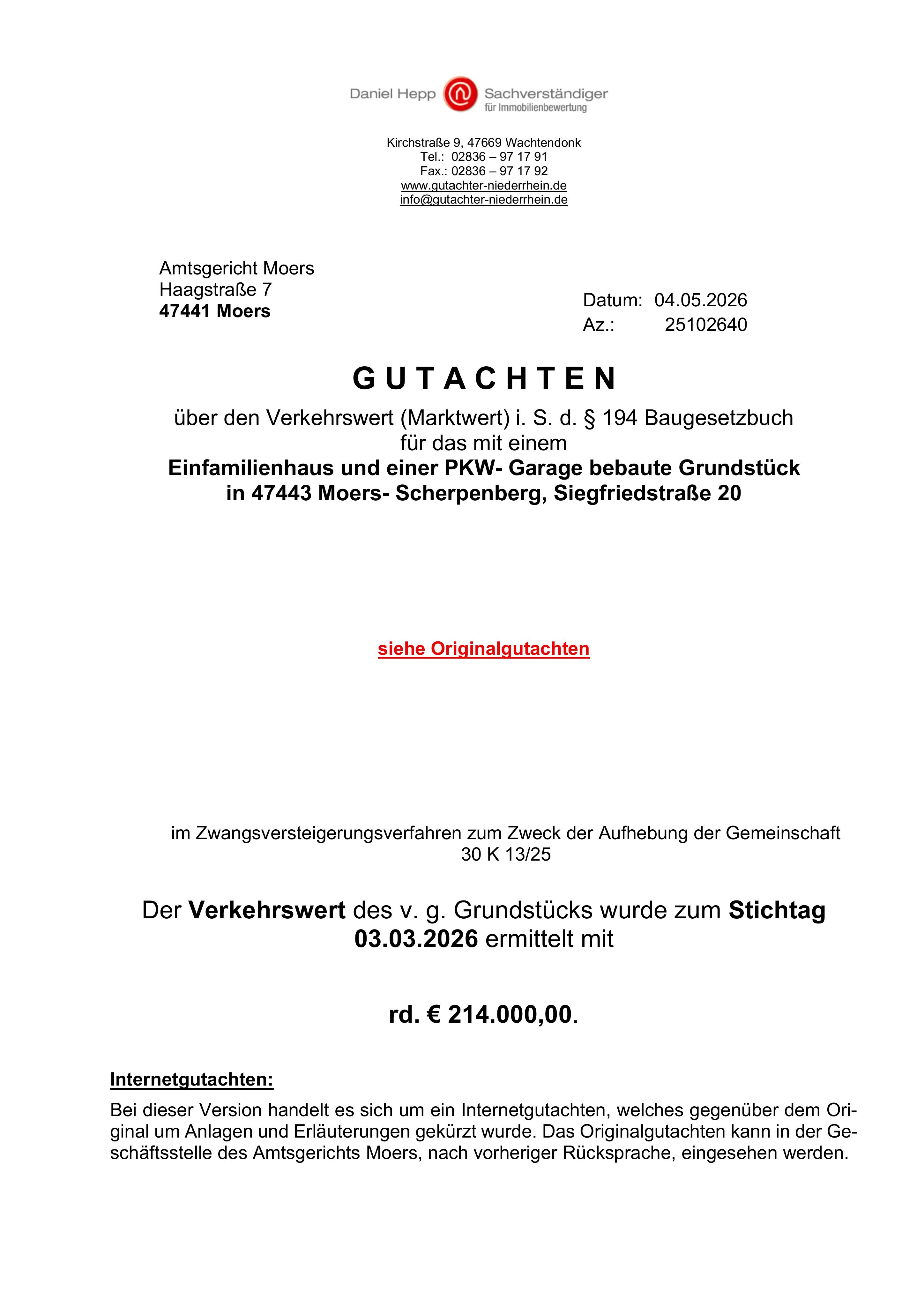Textseite — Einfamilienhaus in Moers