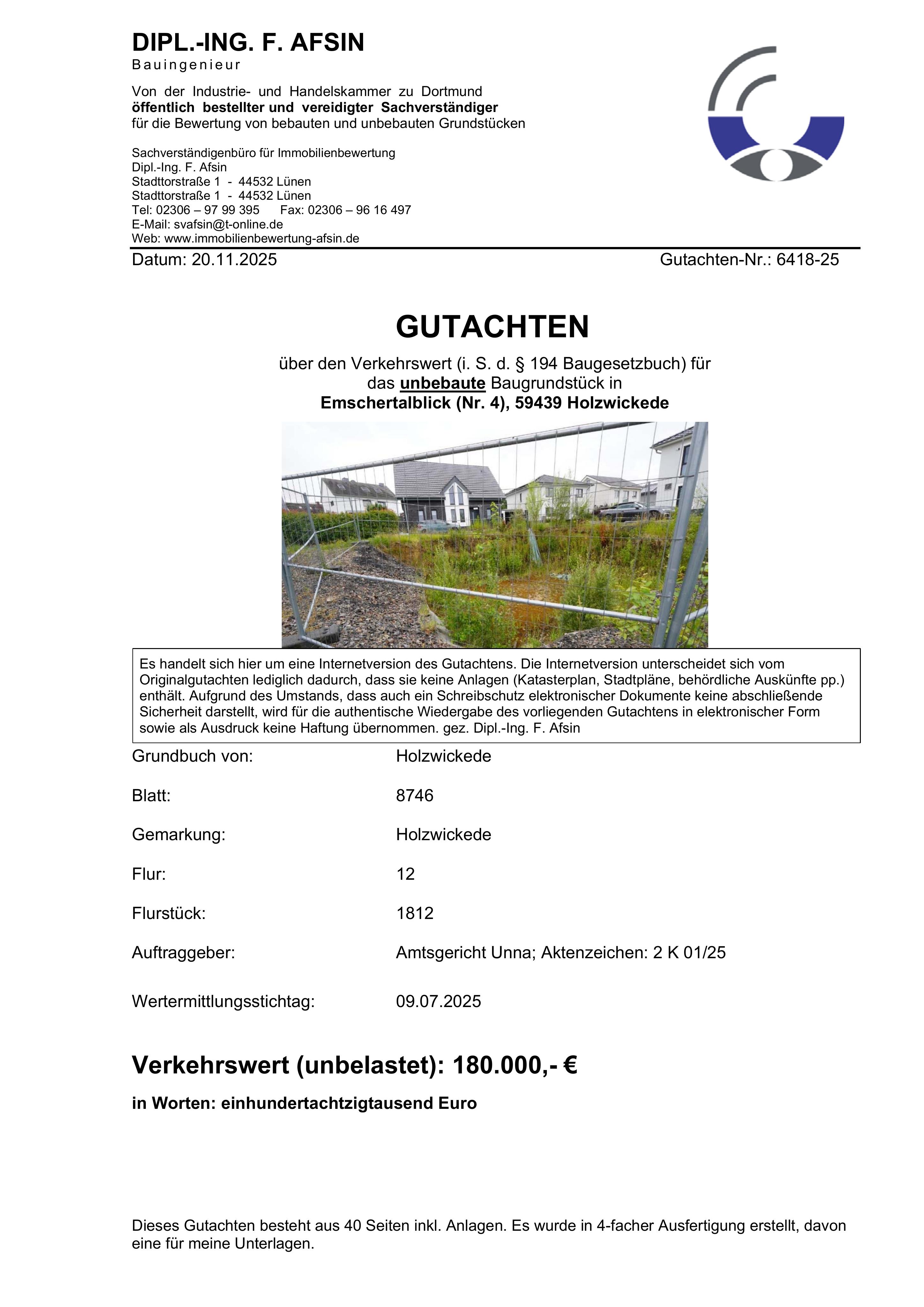 Textseite — Unbebautes Grundstück in Holzwickede