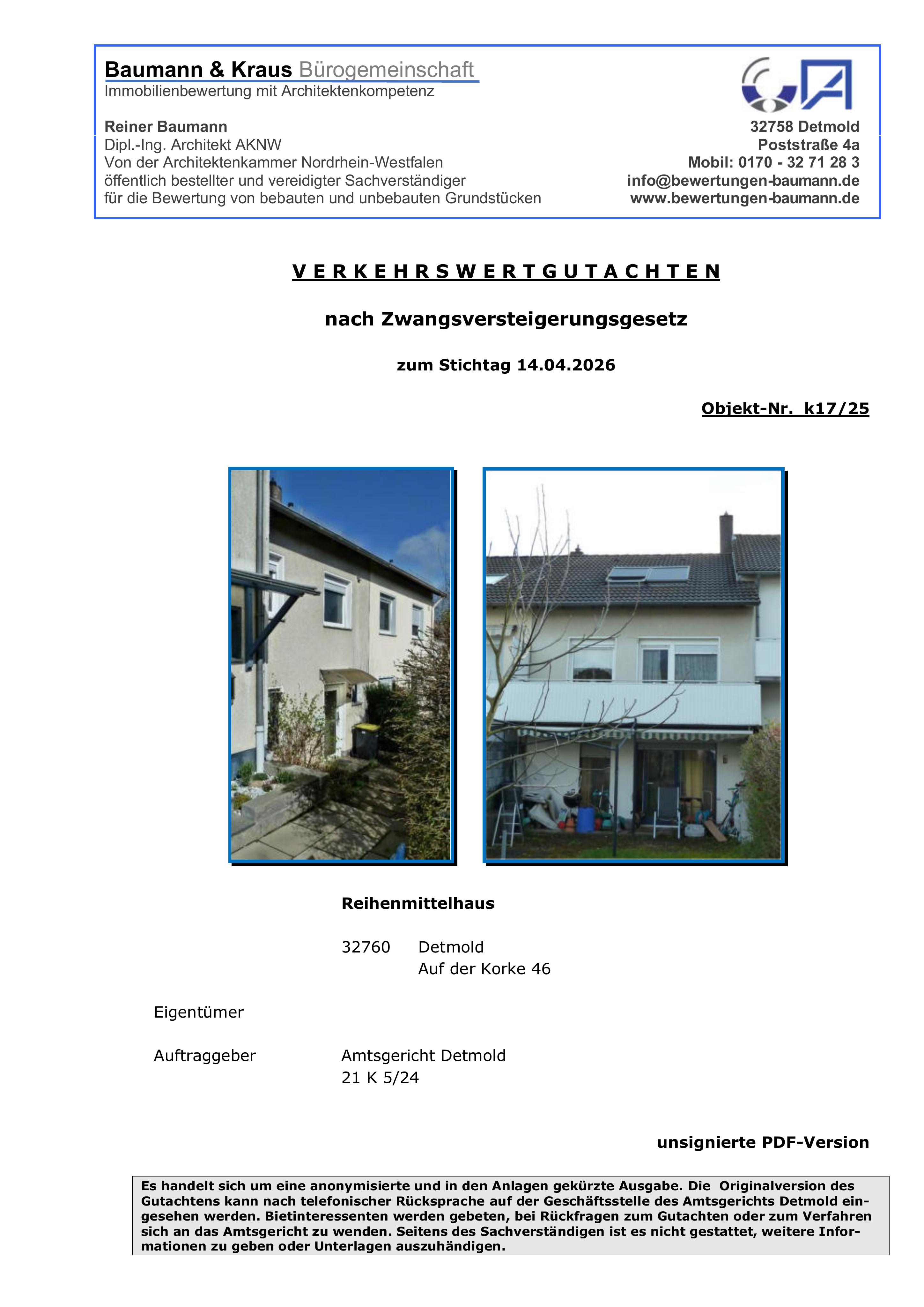 Textseite — Reihenhaus in Detmold