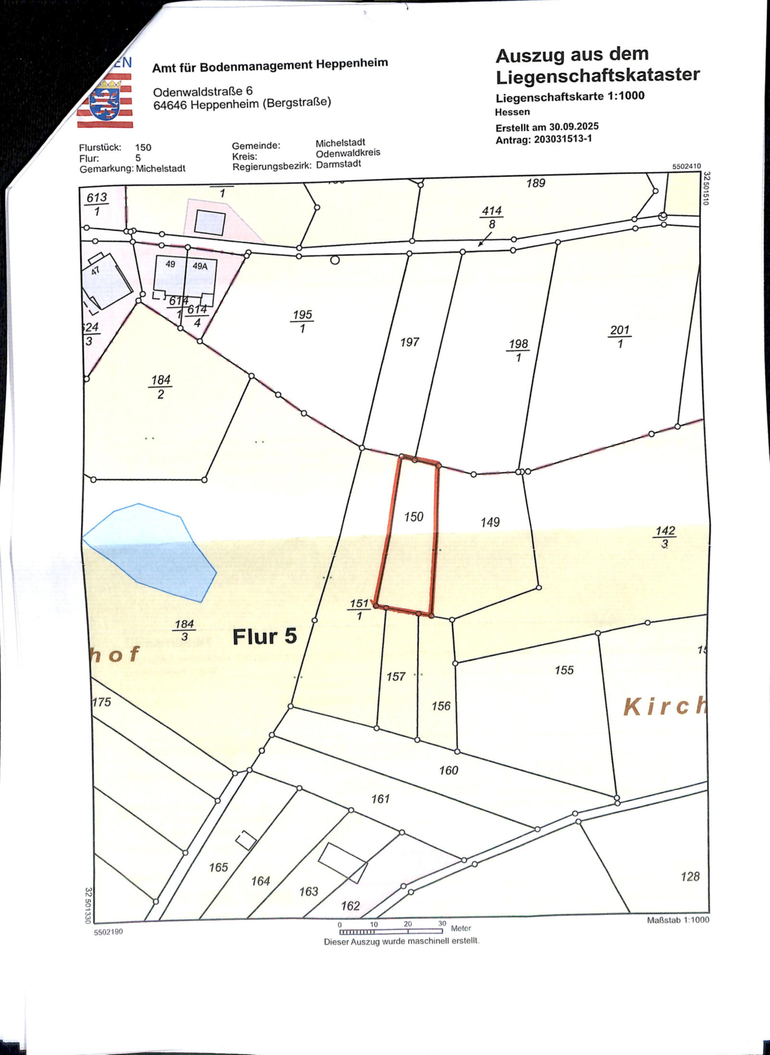 Flurkarte — Land- und forstwirtschaftlich genutztes Grundstück in Heppenheim, 64646