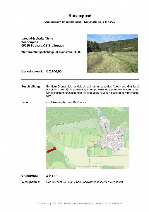 Textseite — Land- und forstwirtschaftlich genutztes Grundstück in Südharz