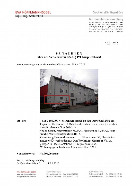 Textseite — Eigentumswohnung in Essen Stadt Essen Katasteramt